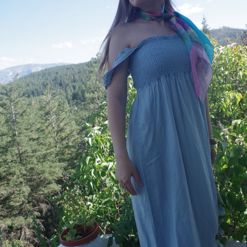 Long Off Shoulder Maxi Dress Jean Look